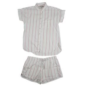 LOFT Sleepwear Pajama Set Women XS White Pink Stripe Button Top Short Loungewear